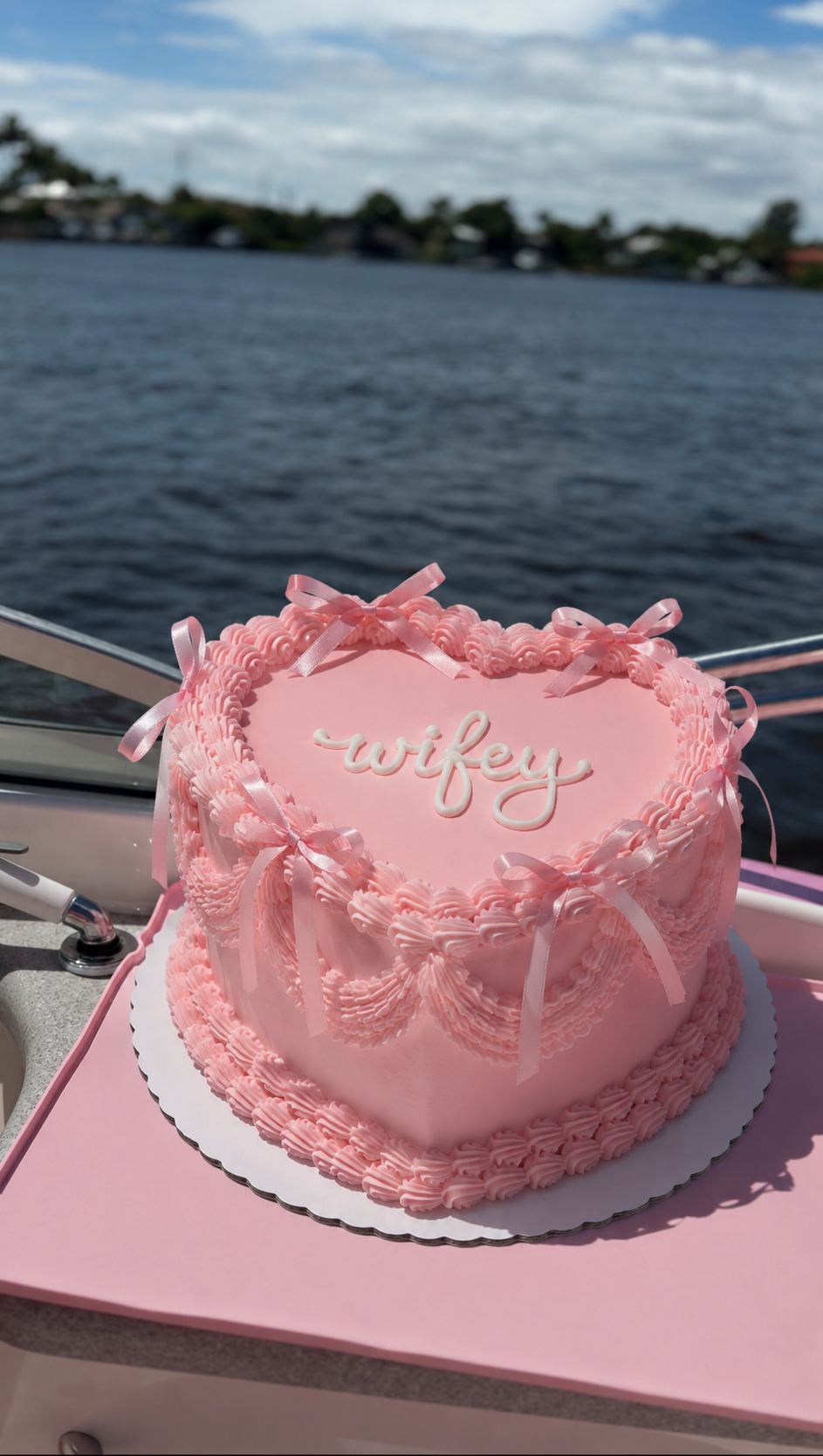 Pink Bow Heart Cake